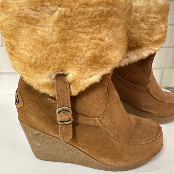 BEARPAW 9 Flatbrush Hickory Sheepskin woman 3" wedge winter boot gorpcore boho - Picture 2 of 13